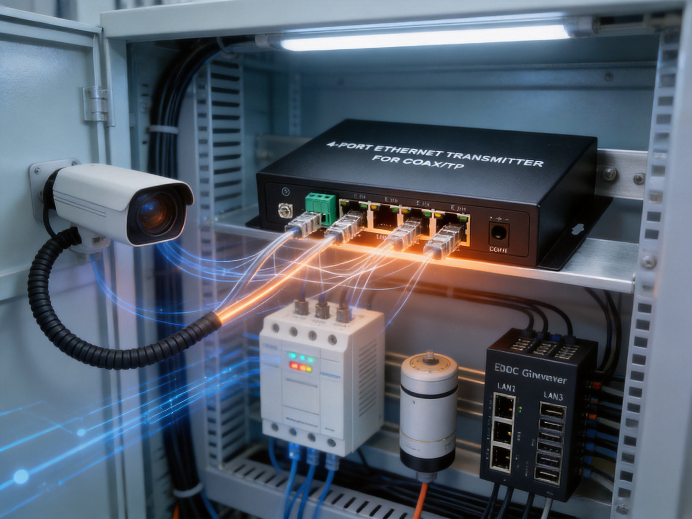 DC Four-Port Broadband Powerline Transceiver for Industrial Ethernet over Power